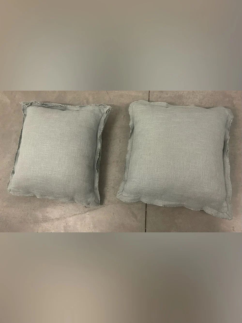 Set of 2 By Anthropologie 20x20 Washed Linen Throw Pillows Fringe Edge Sage Blue